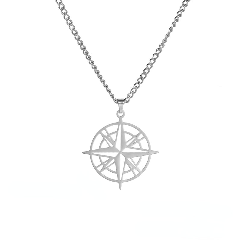 Compass Arrow Pendant Necklace Stainless Steel Men Women Travel Jewelry