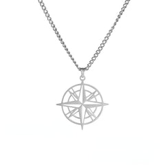 Compass Arrow Pendant Necklace Stainless Steel Men Women Travel Jewelry