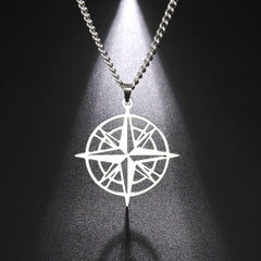 Compass Arrow Pendant Necklace Stainless Steel Men Women Travel Jewelry