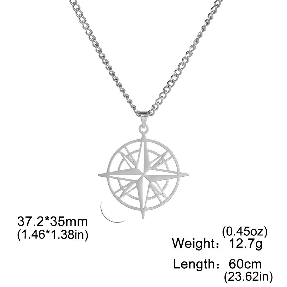 Compass Arrow Pendant Necklace Stainless Steel Men Women Travel Jewelry