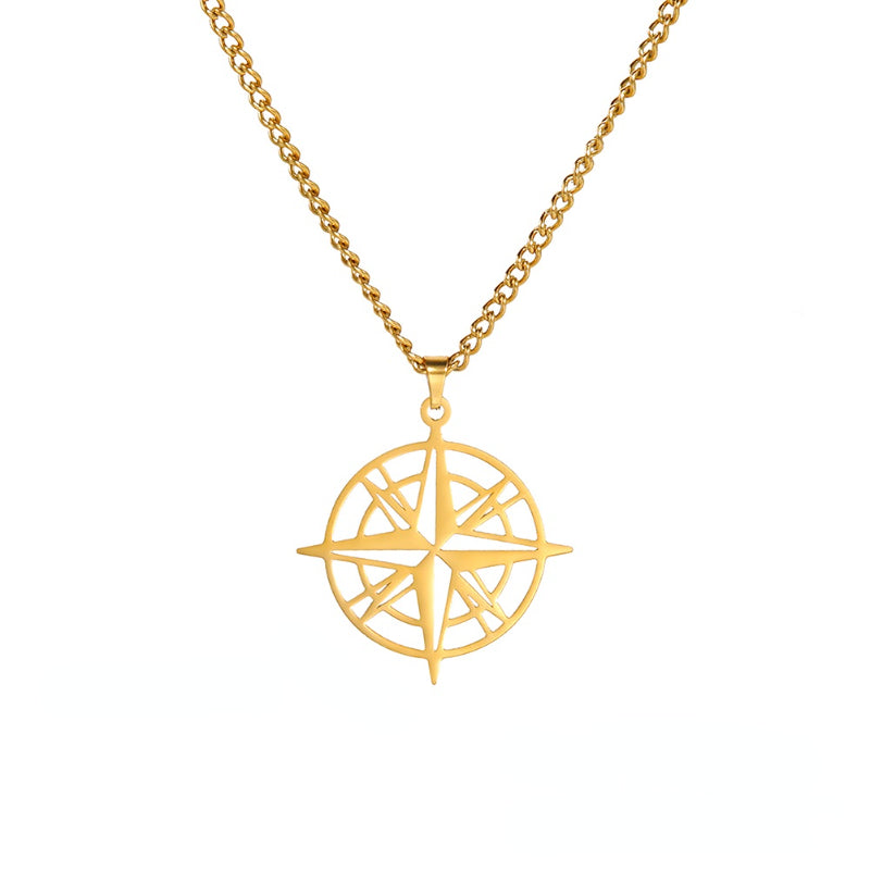 Compass Arrow Pendant Necklace Stainless Steel Men Women Travel Jewelry