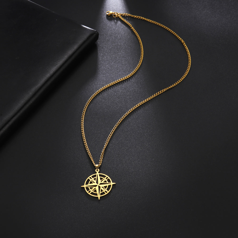 Compass Arrow Pendant Necklace Stainless Steel Men Women Travel Jewelry