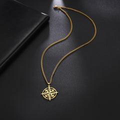 Compass Arrow Pendant Necklace Stainless Steel Men Women Travel Jewelry