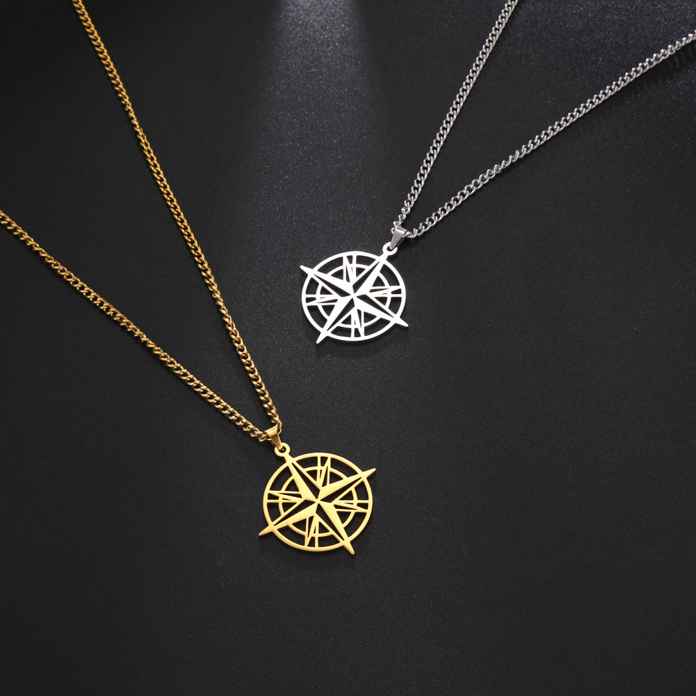 Compass Arrow Pendant Necklace Stainless Steel Men Women Travel Jewelry