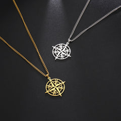 Compass Arrow Pendant Necklace Stainless Steel Men Women Travel Jewelry