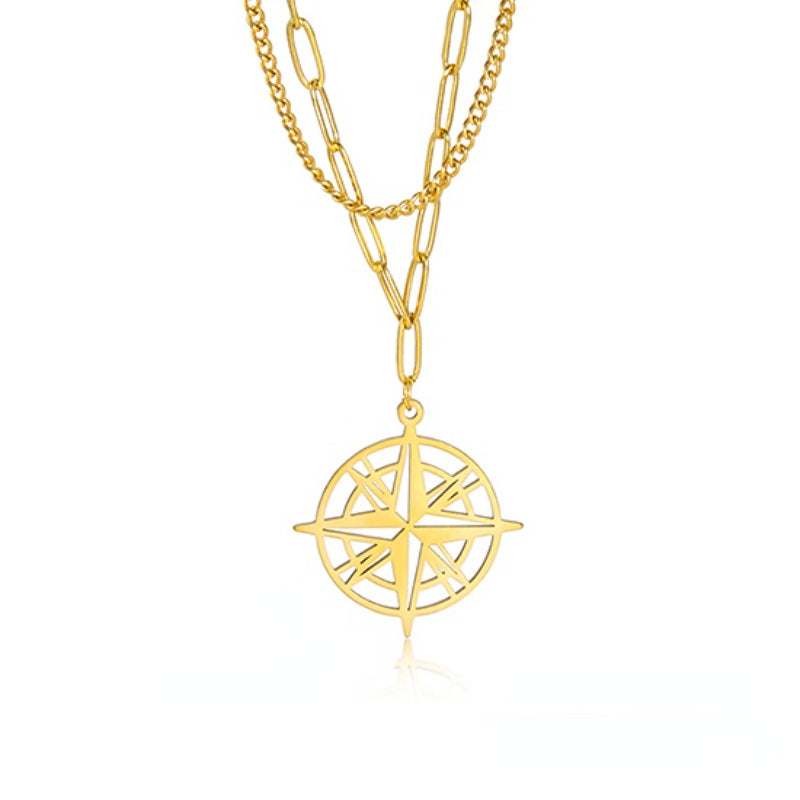 Compass Arrow Pendant Necklace Stainless Steel Men Women Travel Jewelry