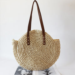 Boho Round Straw Shoulder Bag for Women