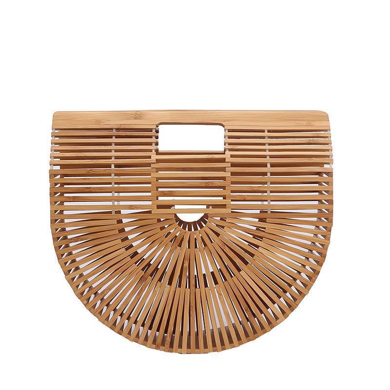 Bamboo Woven Bag Beach Bag Portable Semicircle Bag Clutch Handbag