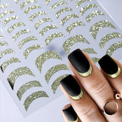 Glitter Golden French Nail Stickers Sparkly 3D Curve Stripe Nail Decals