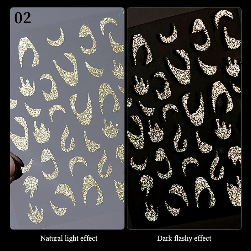 Glitter Golden French Nail Stickers Sparkly 3D Curve Stripe Nail Decals