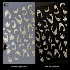 Glitter Golden French Nail Stickers Sparkly 3D Curve Stripe Nail Decals