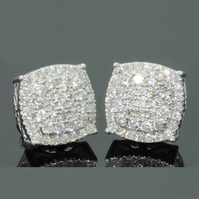 Micro Pave Zircon Stud Earrings 925 Silver Plated Unisex