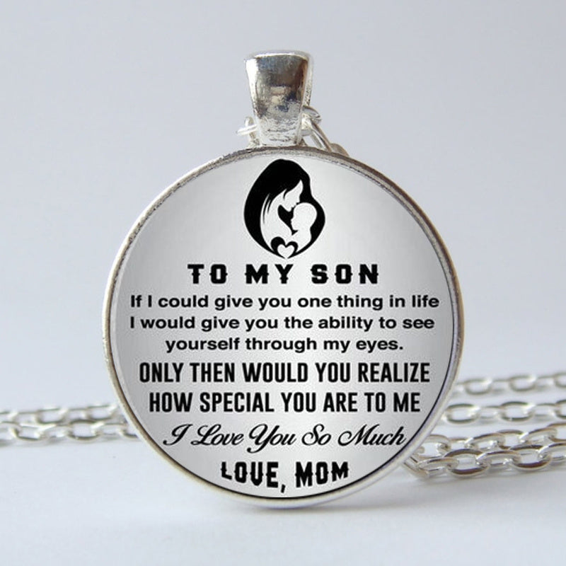 Mom To Son Keychain Necklace Pendant Vintage Bag Keyring Ornament