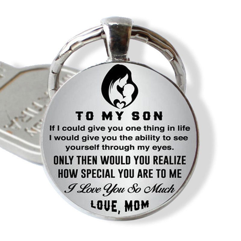 Mom To Son Keychain Necklace Pendant Vintage Bag Keyring Ornament