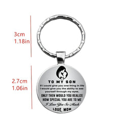 Mom To Son Keychain Necklace Pendant Vintage Bag Keyring Ornament