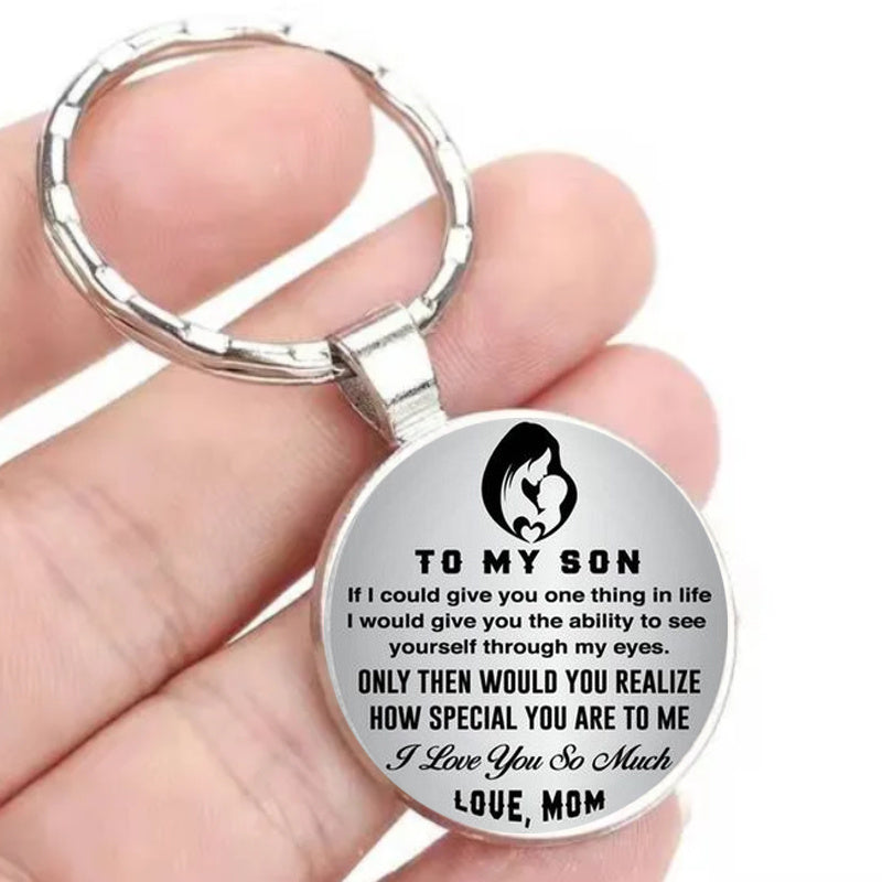 Mom To Son Keychain Necklace Pendant Vintage Bag Keyring Ornament