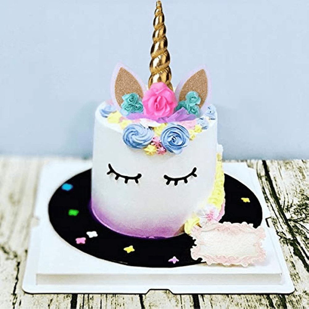 Unicorn Cake Topper Eyelashes Golden Horn for Party Baby Shower Wedding