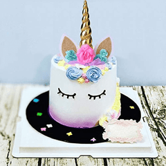 Unicorn Cake Topper Eyelashes Golden Horn for Party Baby Shower Wedding