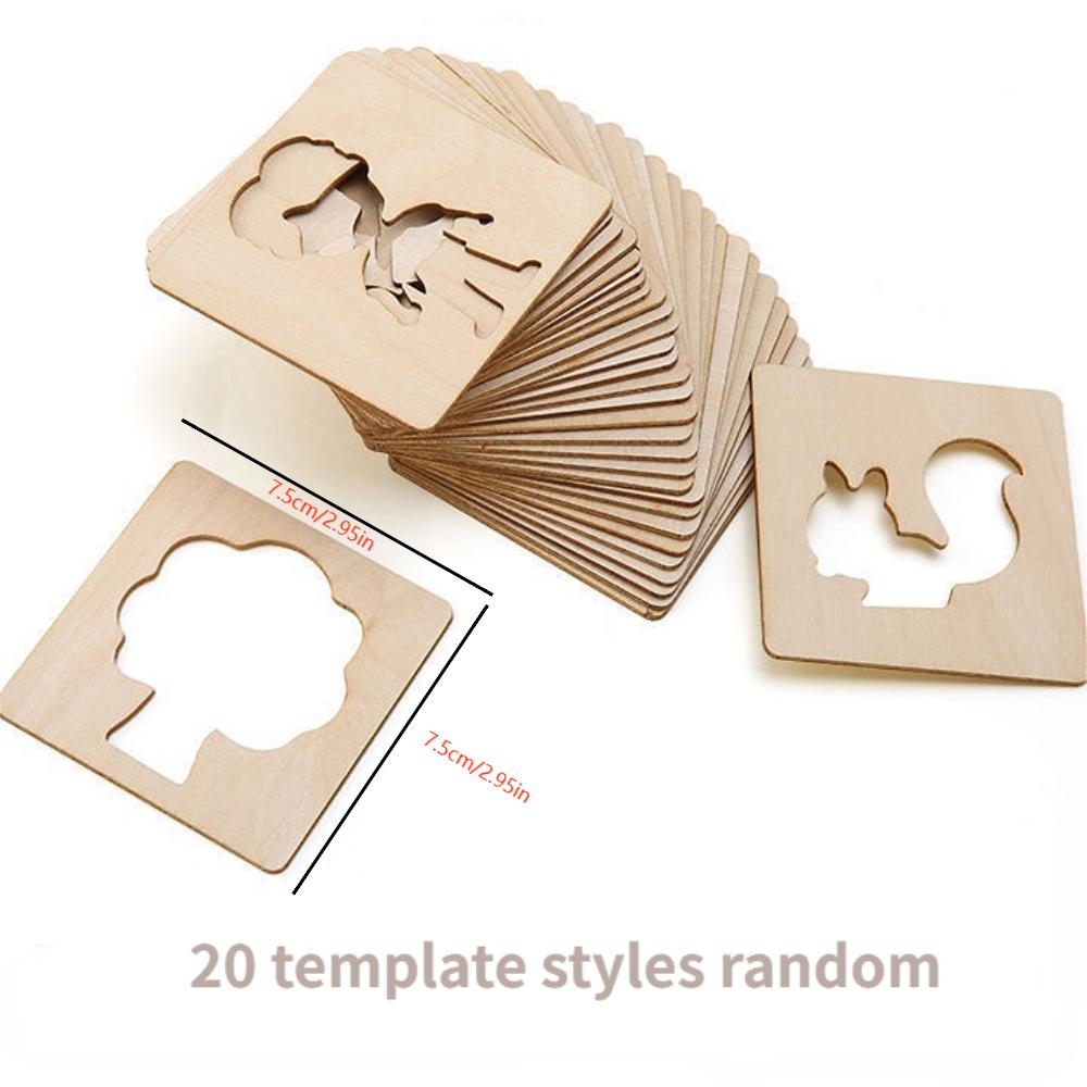 20pcs Montessori Wooden Drawing Stencils for DIY Painting