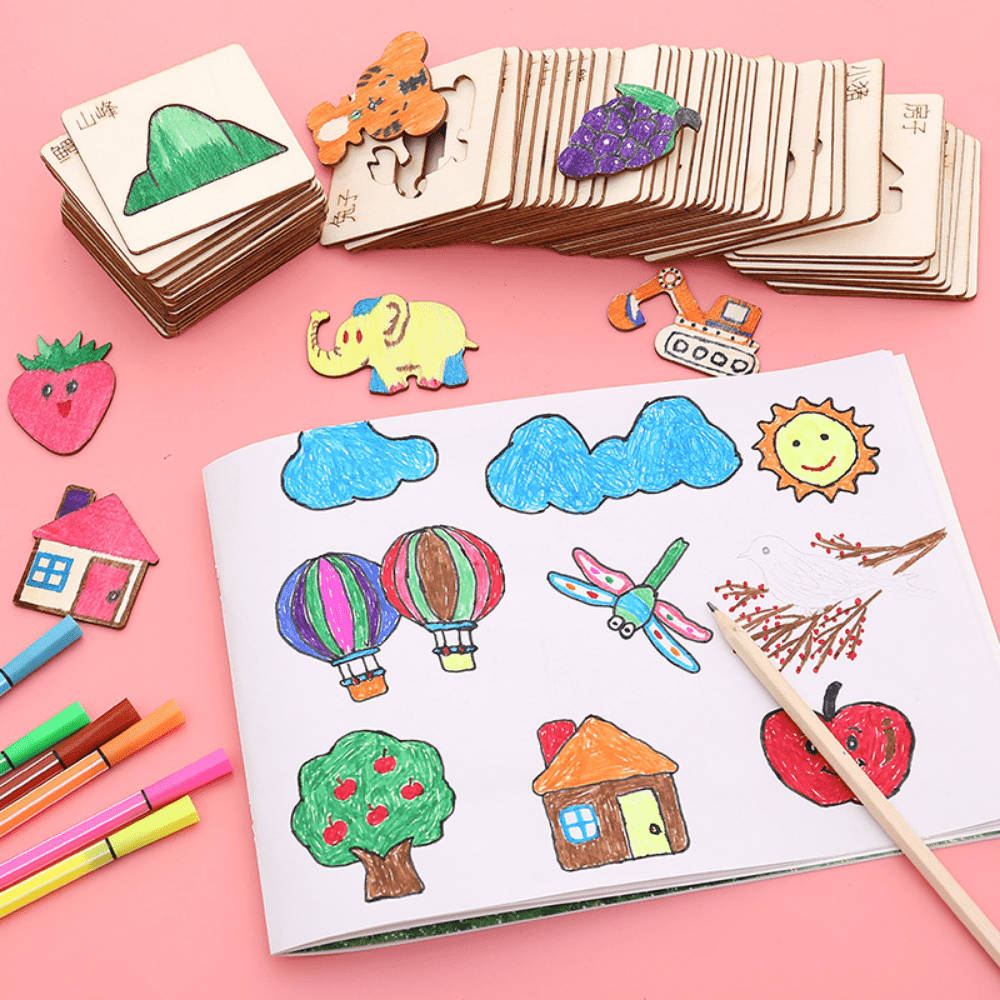 20pcs Montessori Wooden Drawing Stencils for DIY Painting