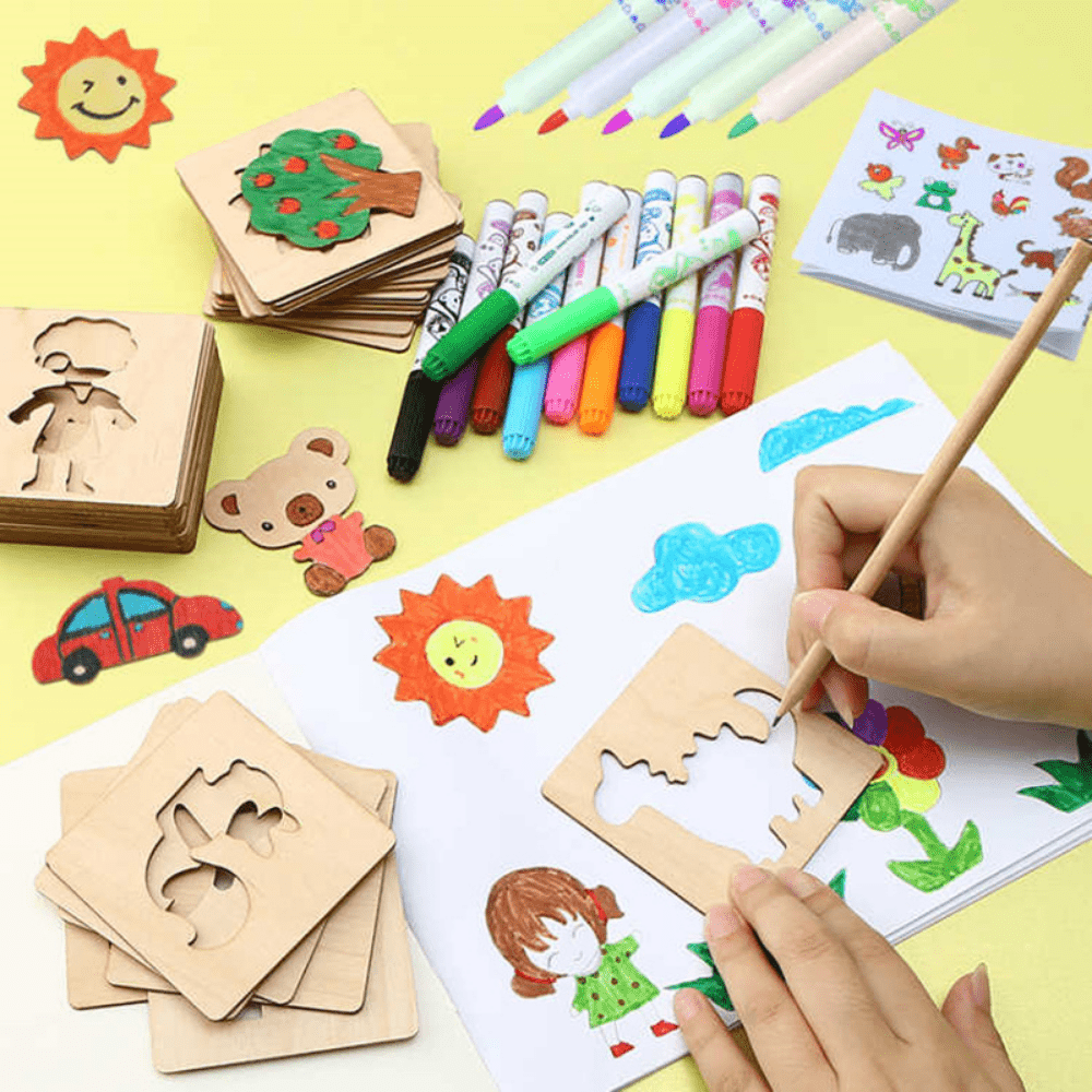 20pcs Montessori Wooden Drawing Stencils for DIY Painting
