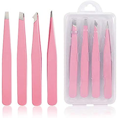 4pc Stainless Steel Tweezers Set for Precision Hair Removal