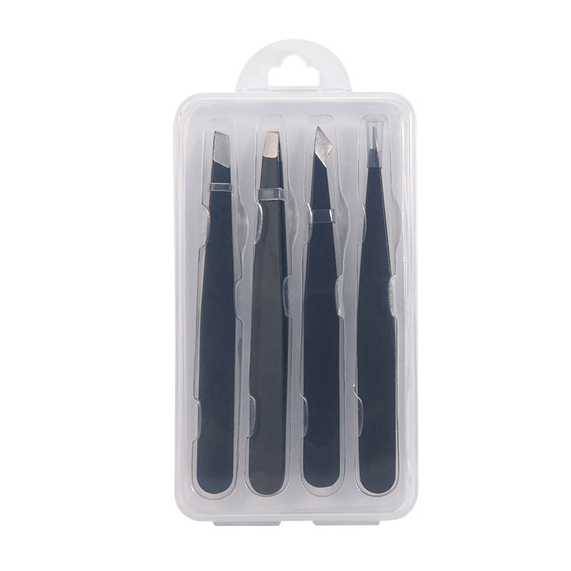 4pc Stainless Steel Tweezers Set for Precision Hair Removal