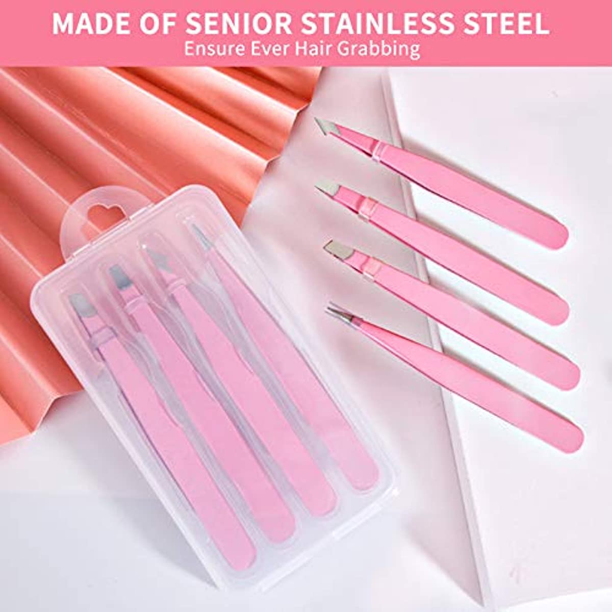 4pc Stainless Steel Tweezers Set for Precision Hair Removal