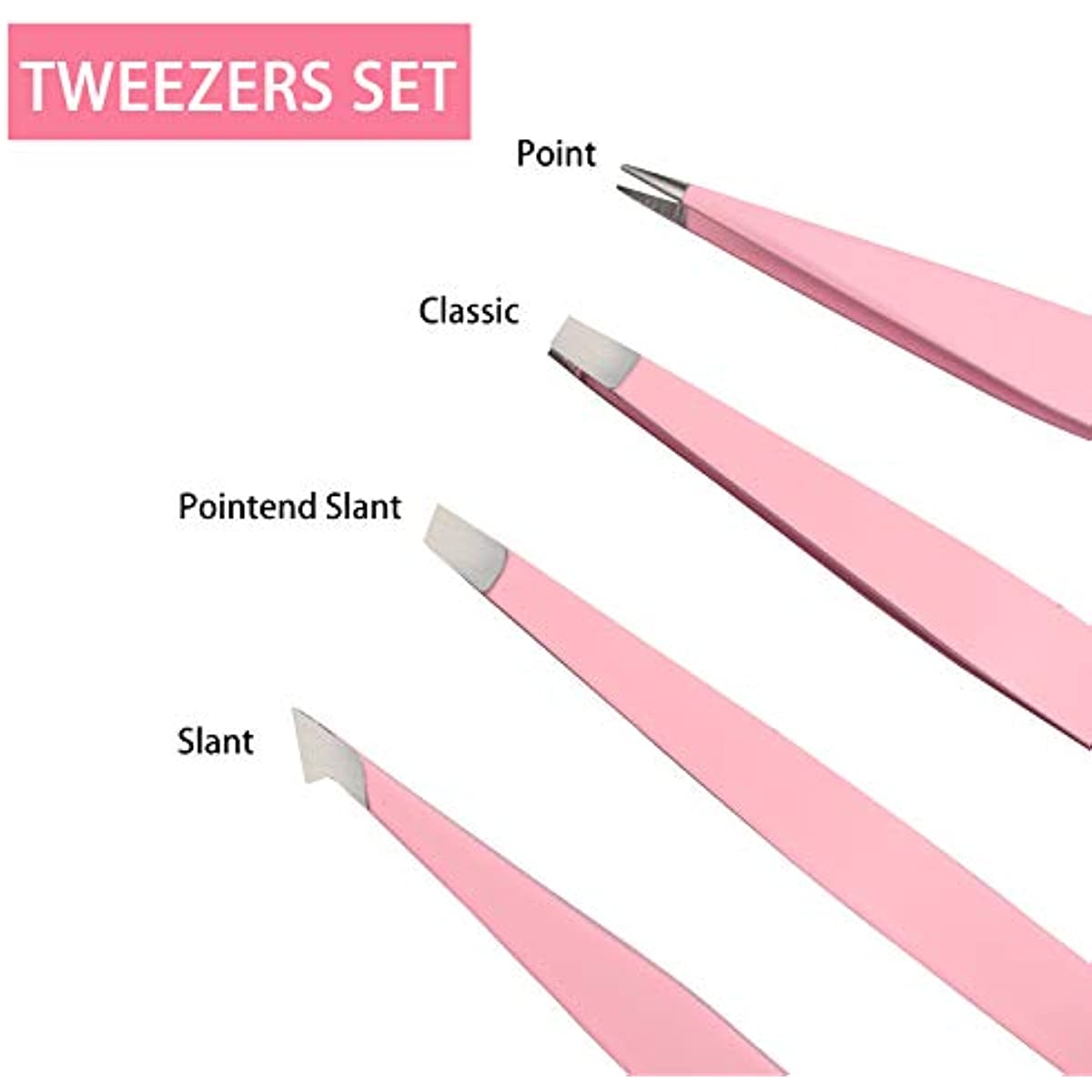 4pc Stainless Steel Tweezers Set for Precision Hair Removal