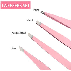 4pc Stainless Steel Tweezers Set for Precision Hair Removal
