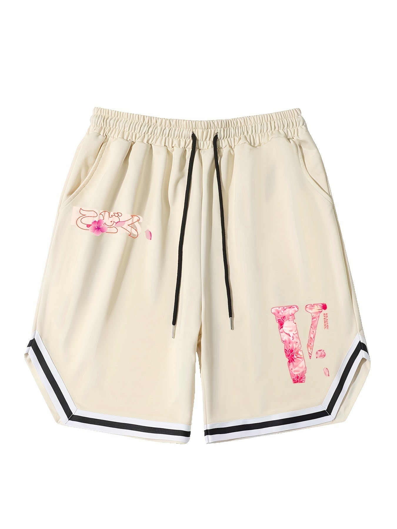 Men's Pink V Graphic Drawstring Stretchy Shorts