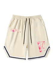 Men's Pink V Graphic Drawstring Stretchy Shorts
