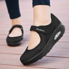 Mesh Backless Walking Shoes Air Cushion Hook & Loop Flat Shoes Women's