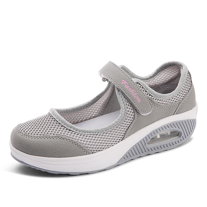 Mesh Backless Walking Shoes Air Cushion Hook & Loop Flat Shoes Women's
