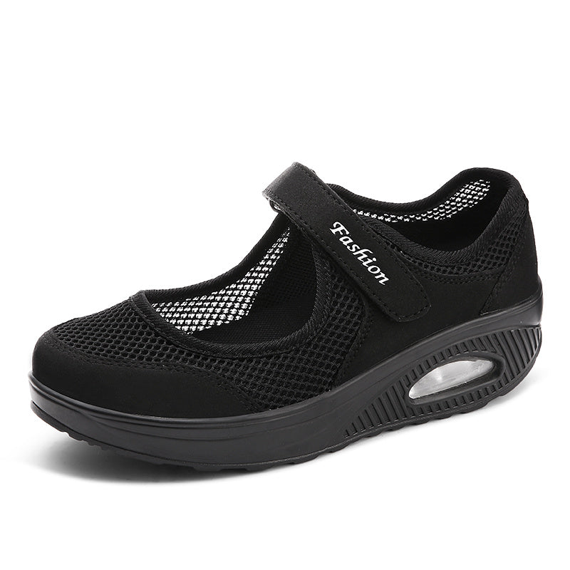 Mesh Backless Walking Shoes Air Cushion Hook & Loop Flat Shoes Women's
