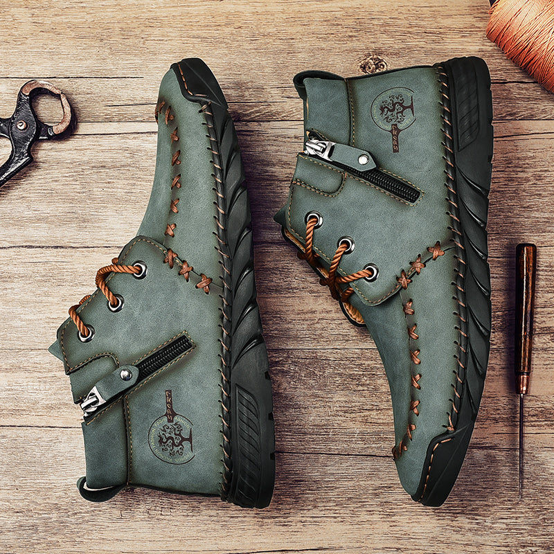 Men's Stitched Casual Ankle Boots Microfiber Walking Shoes