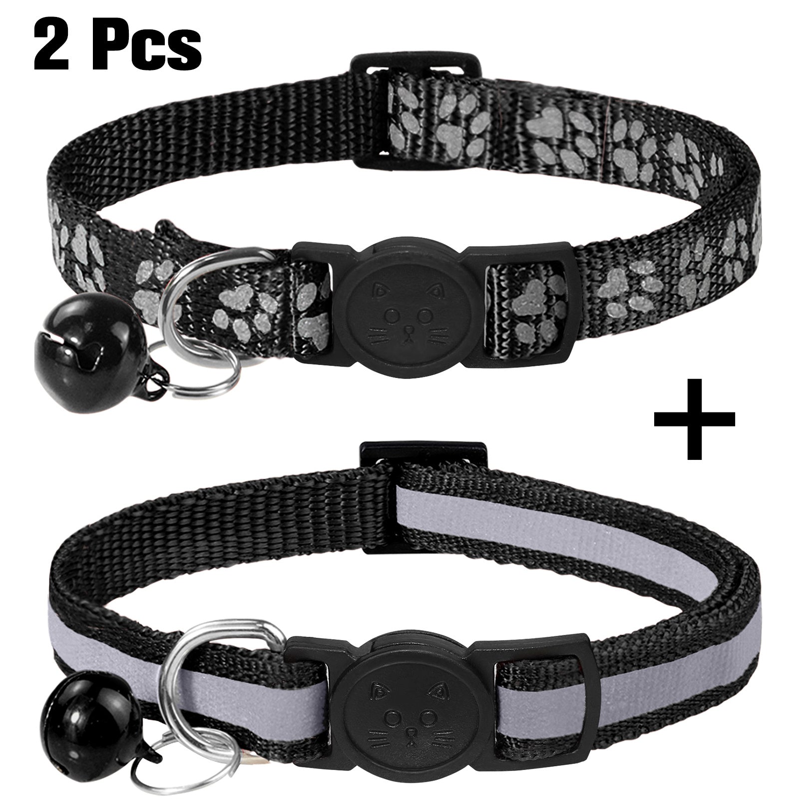 2 pcs Joytale Adjustable Bell Collar for Dogs and Cats Paw Print