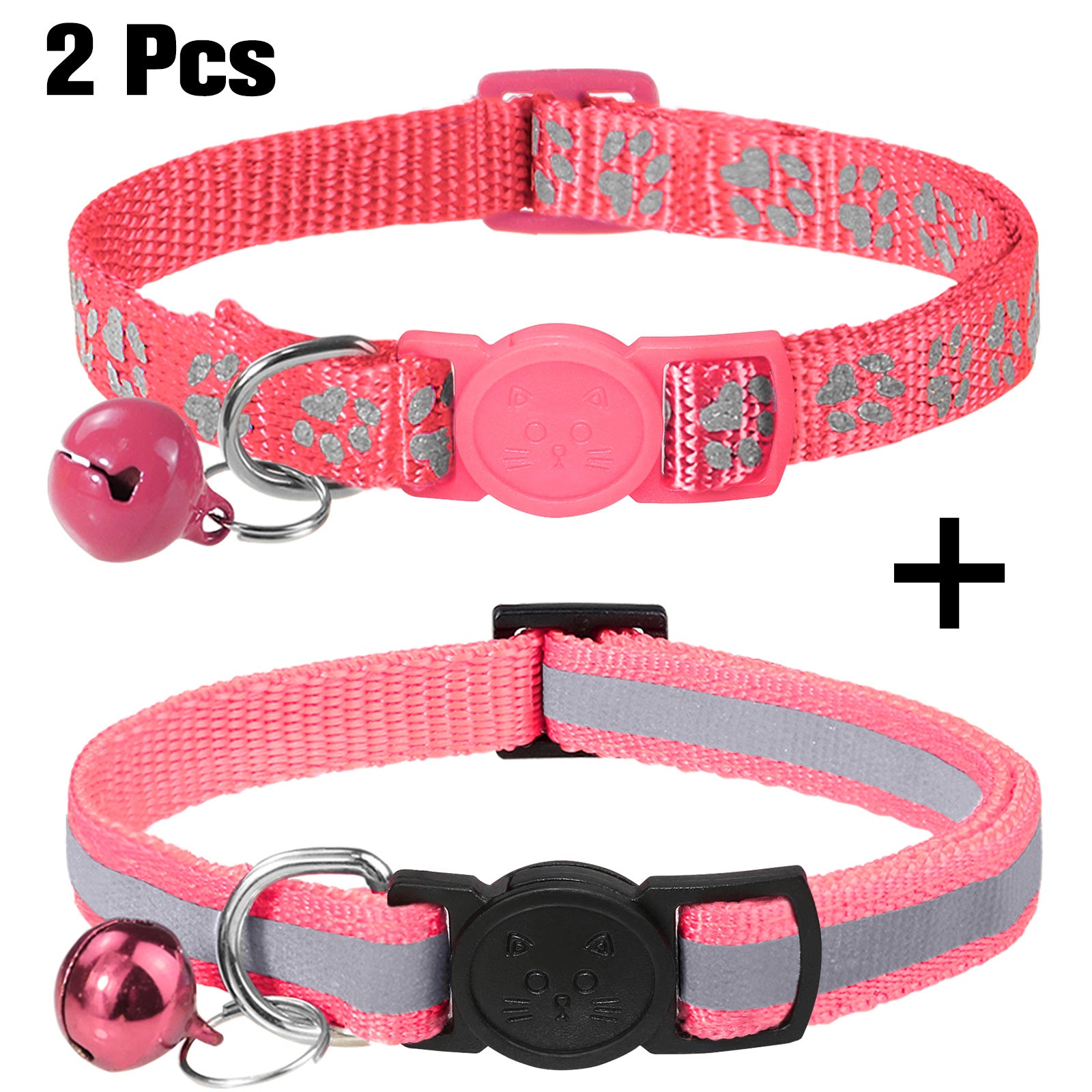 2 pcs Joytale Adjustable Bell Collar for Dogs and Cats Paw Print