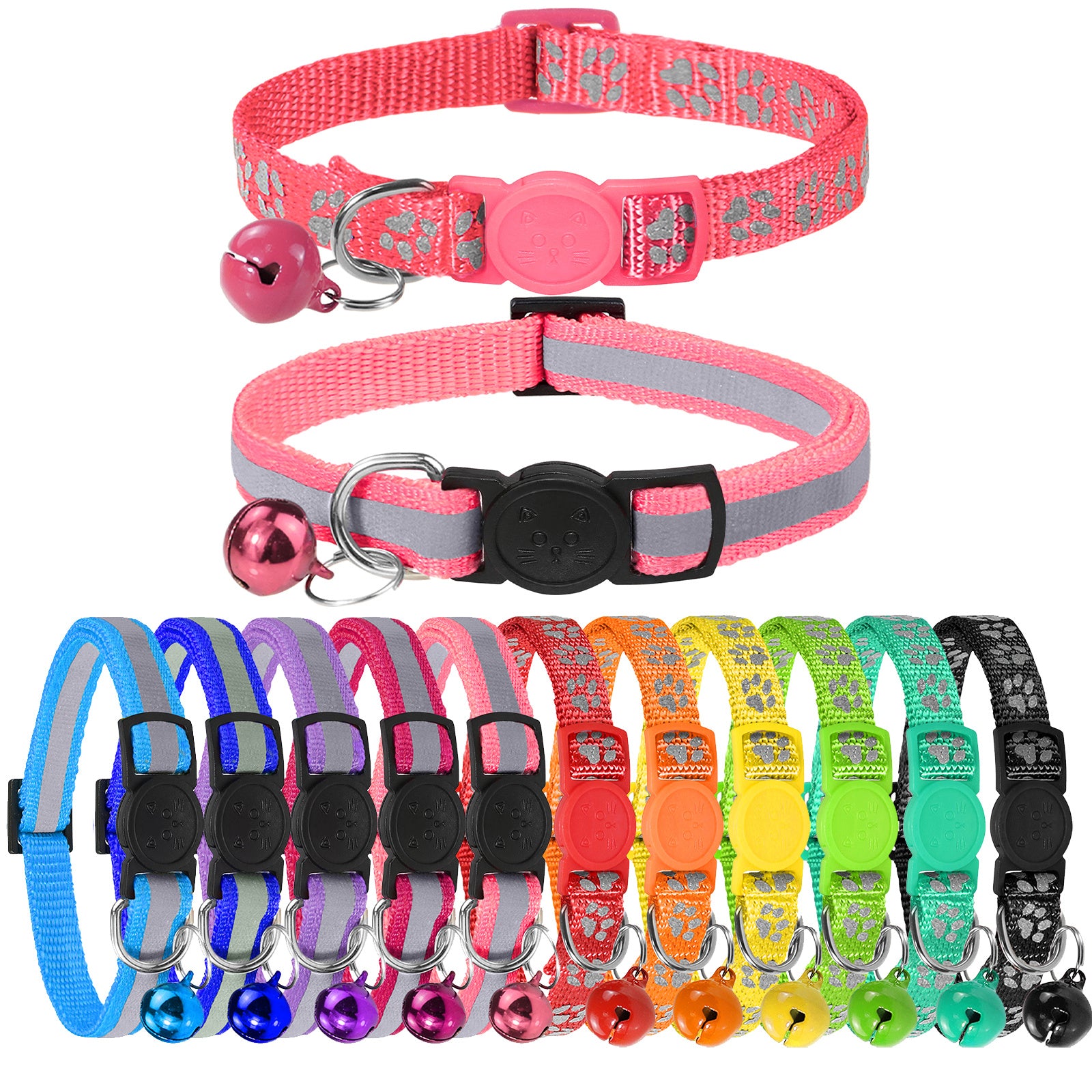 2 pcs Joytale Adjustable Bell Collar for Dogs and Cats Paw Print