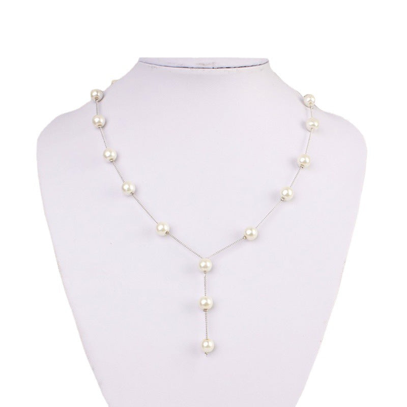 Faux Pearls Jewelry Set With Necklace Earrings Bracelet