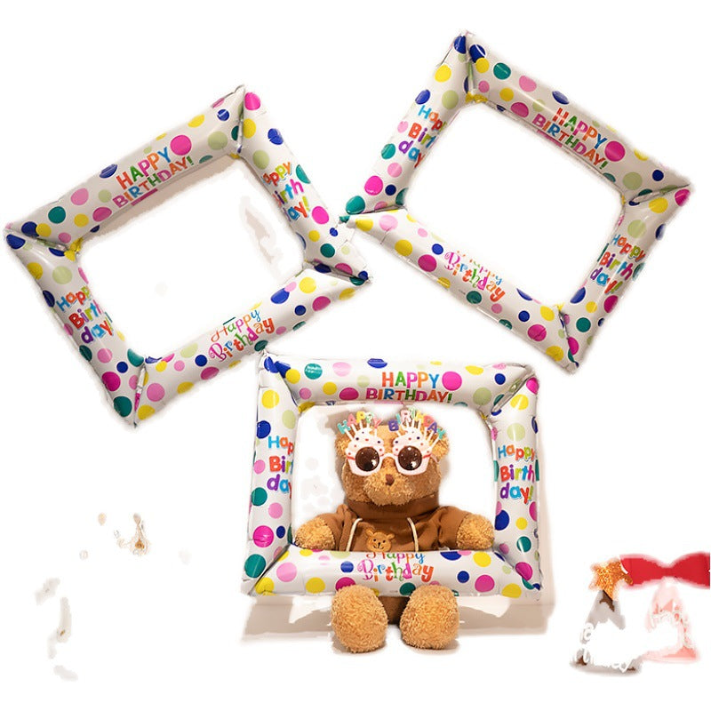 Birthday Balloon Party Wave Point Photo Frame Aluminum Balloon