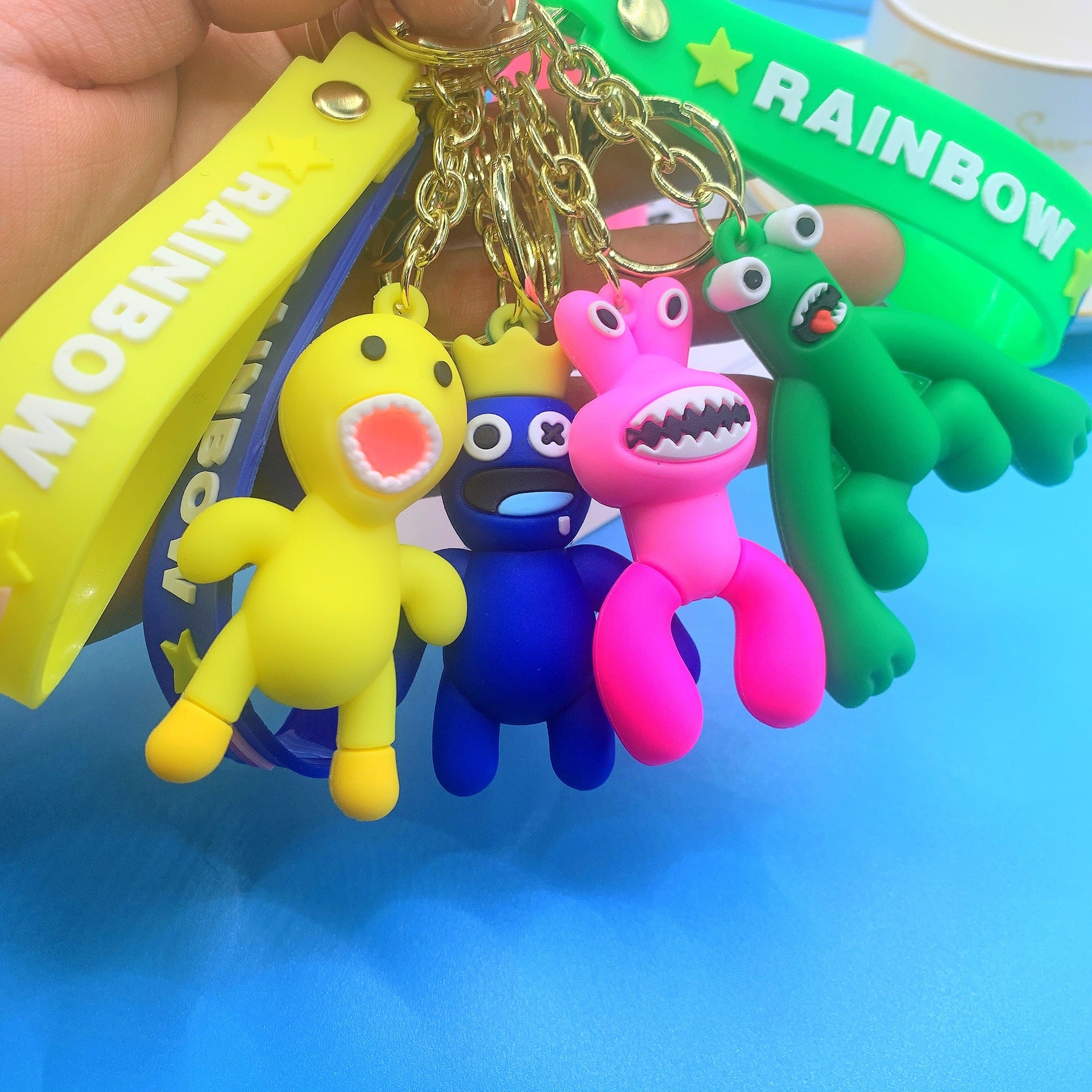 Rainbow Friends Keychain Anime Character Figure Key Holder for Women Girls