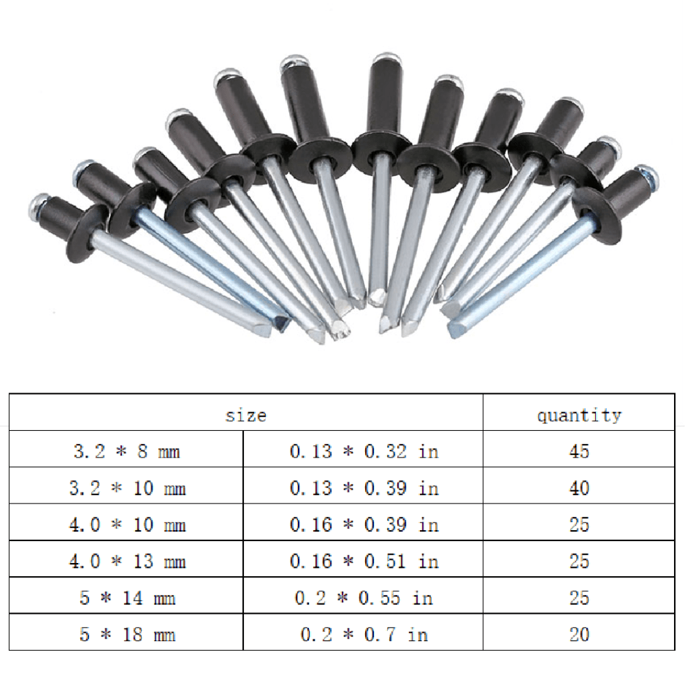 180 Pcs Pop Rivet Aluminium Break Mandrel Blind Rivets Nail
