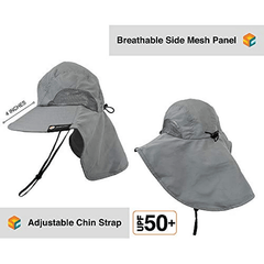 UPF50 Sun Protection Wide Brim Hat with Neck Flap for Men and Women