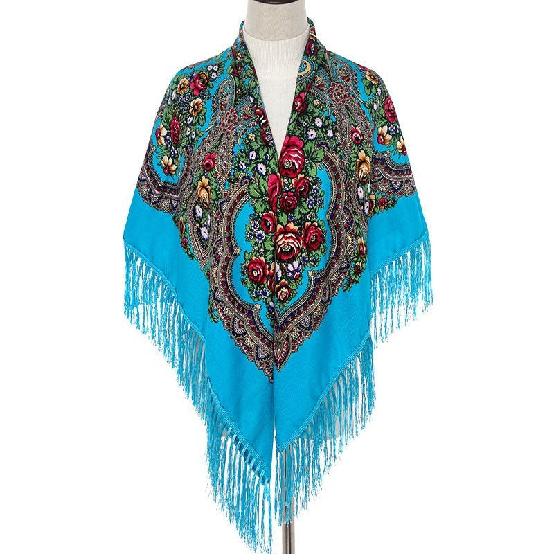 Print Square Scarf Tassel Shawl Women's Clothing Accessories