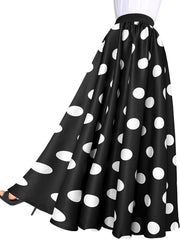  Polka Dot Print Elastic High Rise A line Maxi Skirt