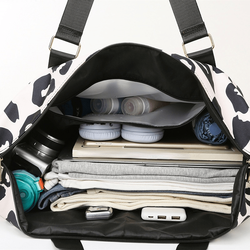 Leopard Pattern Luggage Bag Zipper Storage Bag Large Capacity Sports Bag
