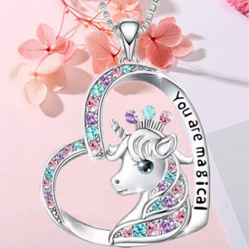 Girl Magical Lucky Unicorn Necklace Earrings Set Kids Accessories