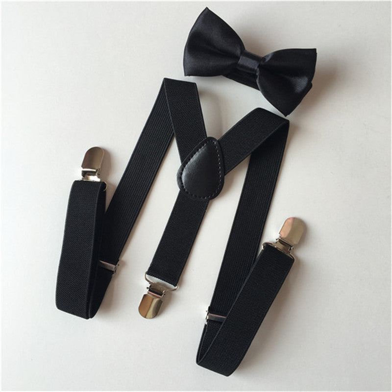 Boys Elastic Y Back Suspenders & Bow Tie Set for Tuxedo Costume