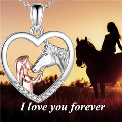 Girl And Horse Rhinestones Pendant Necklace Clavicle Chain